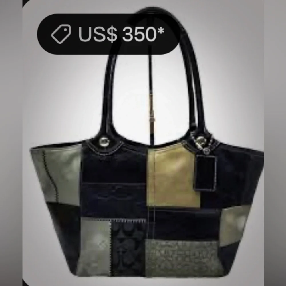 Rare Vintage Y2K style Coach Tote bag Black and Cream Patchwork shoulder bag - Picture 5 of 17